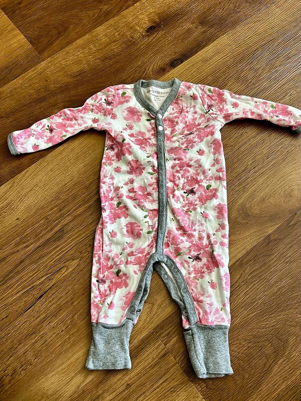 Burt's Bees Baby Organic Cotton Snap Front Romper Pink & Gray Baby 0-3M